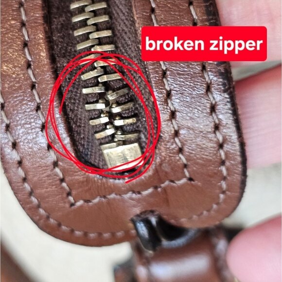 VTG Dooney & Bourke SATCHEL All Weather Leather Pebble creme BONE Broke Zipper - Picture 10 of 15